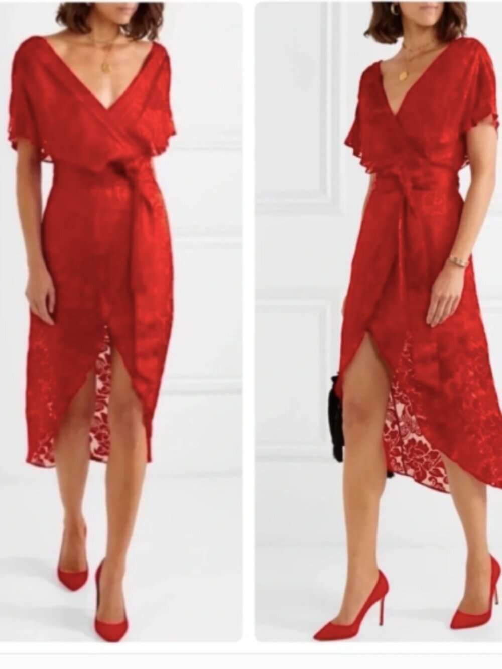 Alice + Olivia Darva Floral Silk Burnout Velvet Wrap Midi Dress 6